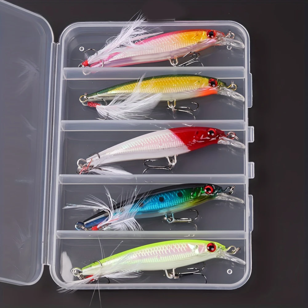 Fishing Hook - レーザー3Dアイズバイオニックミノー釣りルアー5個/箱 - 13.3g/6.8g ハードベイト、フェザートリプルフック付きでより多くの魚を捕まえる