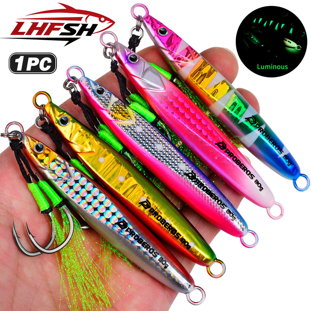 Fishing Hook Treble - LHFSH 発光メタルジグ釣りルアー ハードベイト 20g-80g スロージギングベイト トレブルフック付き