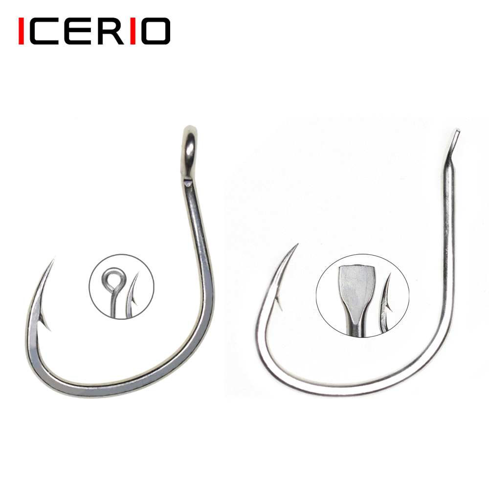 Fishing Hook Offset - Icerio-耐食性のコーティングベイト,10個,防錆,フィッシュフック,スペードハンドル,ジギング用のデザイン,1/0-5/0 #