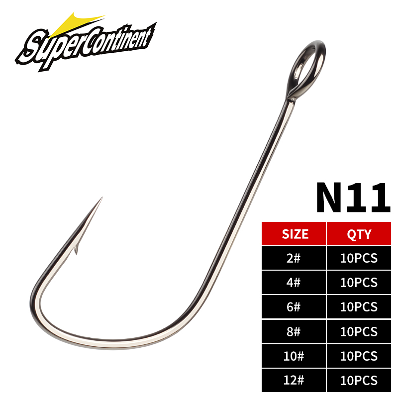 Fishing Hook Offset - スーパーコンチネンタント2 # -12 # 10個入りバーブフック釣り針、ビッグリングシングルフック、大きなアイリング付きタックルワームフック