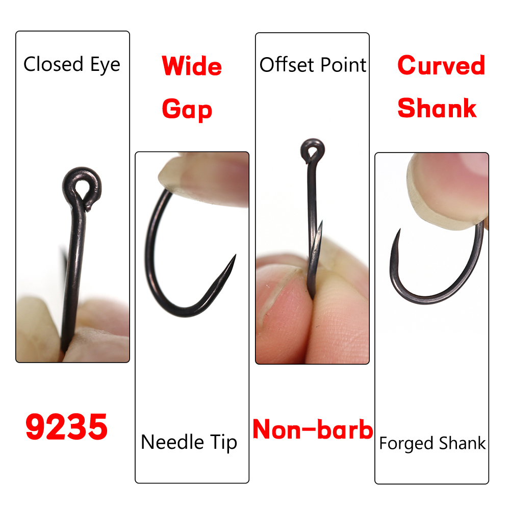 50個入り マットブラック コイ釣り用バーブレスフック ダウ - Fishing Hook Barbless のレビューと価格