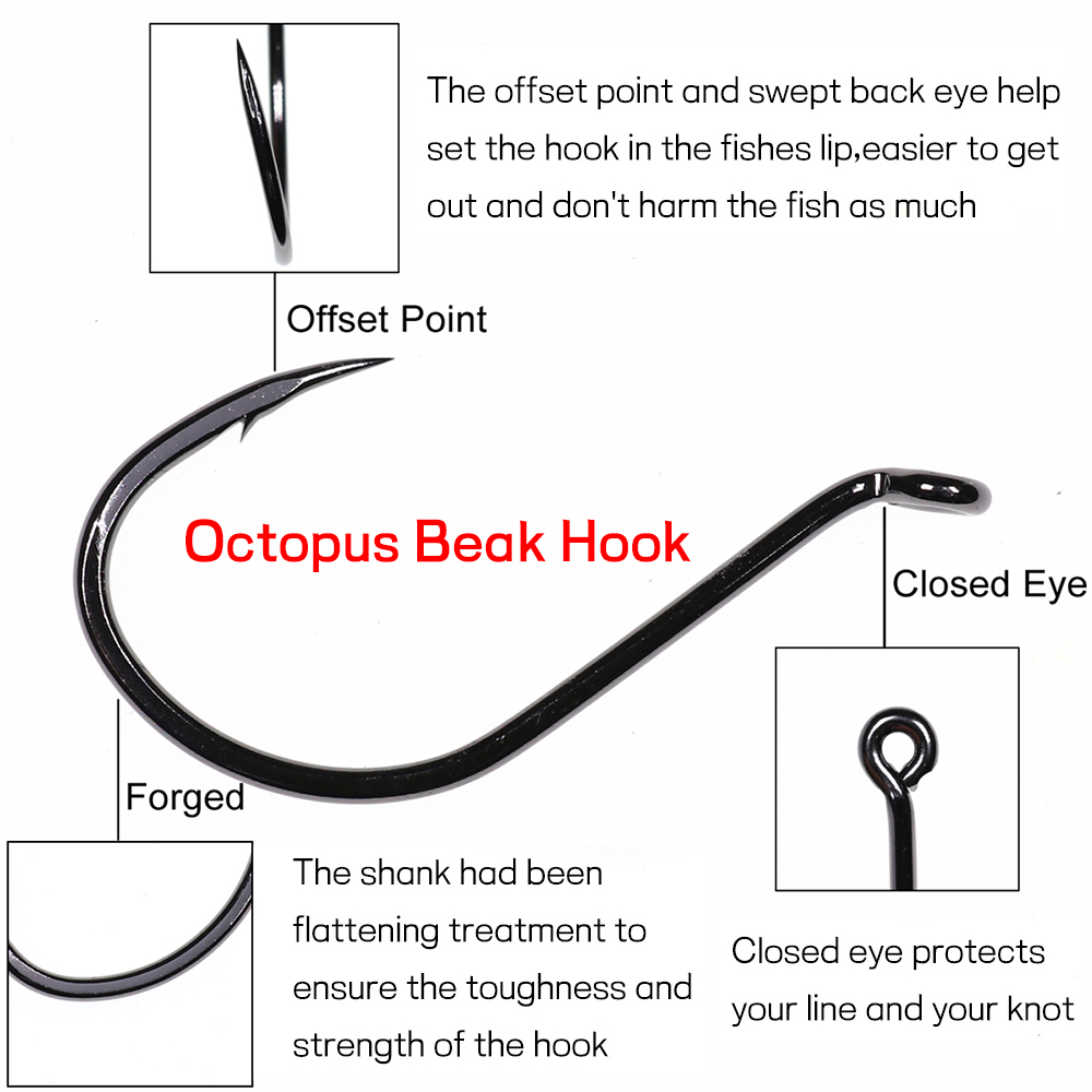 Bimoo 20 個オフセットタコくちばしフック高炭素鋼黒ニ - Fishing Hook Barbless のレビューと価格