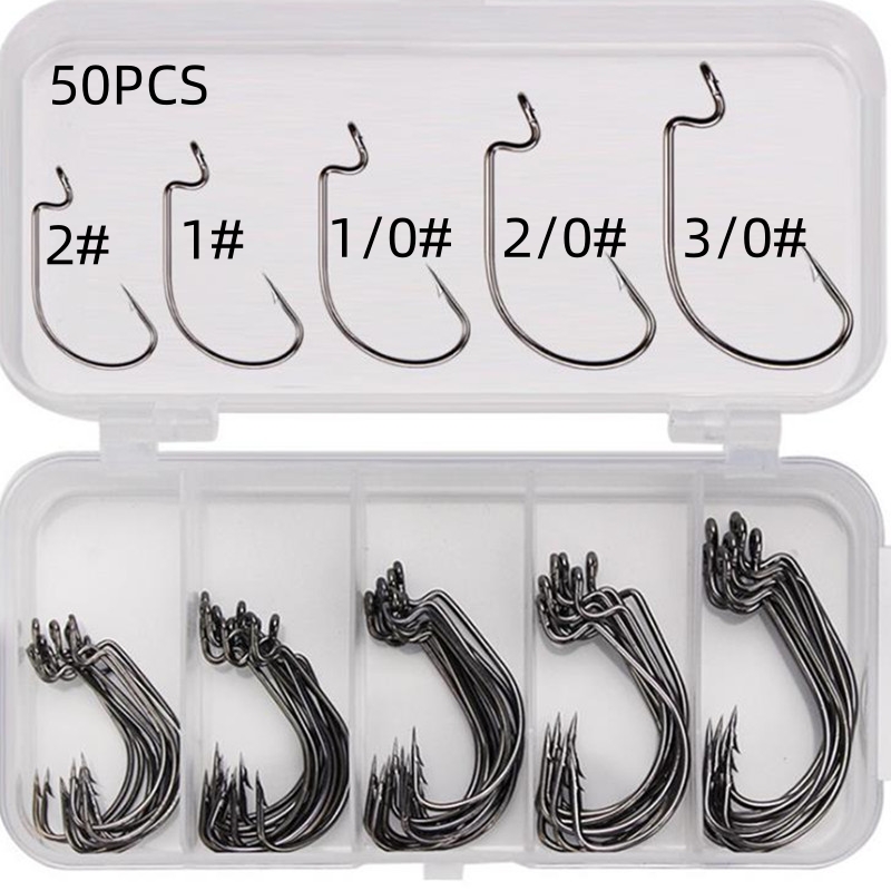 50個入り/箱 高炭素鋼製釣り針 オフセットワイドギャップバ - Fishing Hook Offset のレビューと価格